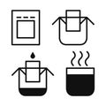 Drip bag coffee brewing instruction icons set Royalty Free Stock Photo