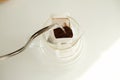 Drip bag coffee brewing process top view. Easy simple brew method, new trend