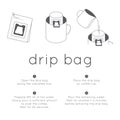 Drip bag instruction, simple symbol for home brew coffee label