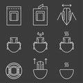 Drip coffee bag for easy brewing in a cup. Set of vector icons, white isolated illustration on black background Royalty Free Stock Photo