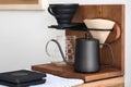 Drip coffee equipment in vintage wooden