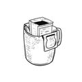 Drip coffee hand drawn black color vector sketch style. Royalty Free Stock Photo