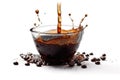 Drip coffee: Made by slowly pouring hot water over ground coffee beans. Royalty Free Stock Photo