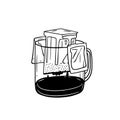 Drip coffee in mug. Sketch drawing line art vector illustration. Royalty Free Stock Photo