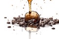 Drip coffee: Made by slowly pouring hot water over ground coffee beans. Royalty Free Stock Photo