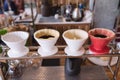 drip coffee in red and white cups Royalty Free Stock Photo