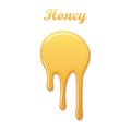 Drip honey syrup, isolated white background. 3D liquid. Gold drop liquid design. Splash caramel product. Golden healthy