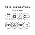 Drip irrigation. Line icons of equipment for irrigation system.