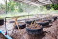 Drip Irrigation System. Water saving drip irrigation system being used in farm Royalty Free Stock Photo