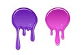 Drip paint spot 3D set isolated white background. Pink, violet ink splash. Splatter stain texture. Dribble down design Royalty Free Stock Photo