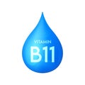 Drip vitamin B11 blue icon 3D isolated on a white background. Drop minerals and vitamins complex realistic.