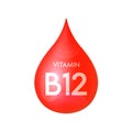 Drip vitamin B12 red icon 3D isolated on a white background. Drop minerals and vitamins complex realistic.