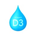 Drip vitamin D3 blue icon 3D isolated on a white background. Drop minerals and vitamins complex realistic.