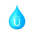 Drip vitamin U blue icon 3D isolated on a white background. Drop minerals and vitamins