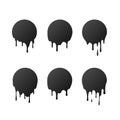 Dripping black circles paint patches. Dripping liquid. Liquid drops of ink. Vector illustration isolated on transparent background