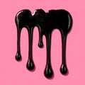 Glossy Black Paint Drips on Pink Background - Abstract Liquid Art Royalty Free Stock Photo