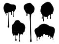 Dripping blobs. Black ink drops. Flat paint spots. Isolated flow oil or dark slime vector illustration.