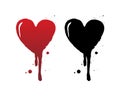 Dripping blood or red heart brush stroke isolated on white background. Hand drawn black grunge heart. Royalty Free Stock Photo