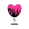 Dripping Broken Heart. Gothic aesthetic in y2k, 90s, 00s and 2000s style. Emo Goth tattoo sticker black white pink Royalty Free Stock Photo