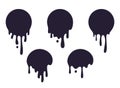 Dripping circle paint. Round liquid blob drops, ink graffiti splash shape, chocolate caramel milk leak. Vector circular