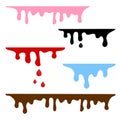 Dripping colorful liquid. Caramel, ink, blood, water, chocolate. Vector