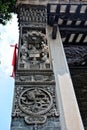 The dripping eaves tiles and clay sculpture of eaves