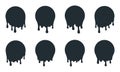 Dripping frames. Black paint fluid drop shapes, messy dripping dark ink elements. Flat vector illustration set