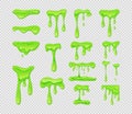 Dripping green slime set.Collection of blots, splashes and smudges. Vector cartoon illustration of sticky liquid Royalty Free Stock Photo
