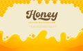 Dripping honey background. Cartoon liquid honey. Golden yellow honey syrup with drops and splashes. Vector illustration