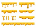 Dripping honey. Golden yellow realistic syrup or juice dripping liquid oil splashes vector template