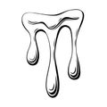 Dripping liquid outline. Contoured black and white illustration of a flowing viscous liquid. Wax, honey, slime. Vector.
