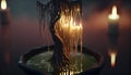 A Dripping Melted Candle in a Shape of an Willow Tree Dark Themed Background Selective Focus Royalty Free Stock Photo