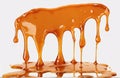 Dripping Melted caramel sauce drops, cut out on white background