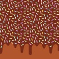 Dripping Melted chocolate Glaze with sprinkles. Brown background for your text. Vector Royalty Free Stock Photo