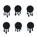 Dripping oil blob. Drip drop paint or sauce stain drips. Black drippings sauces current round spots, ink paint leak or liquid Royalty Free Stock Photo