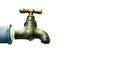 Dripping old brass water tap isolated on white background, with clipping path , water drops, exterior, day. Water Royalty Free Stock Photo