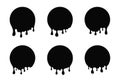 Dripping paint, liquid stains. Oil or paint drops and splatters. Black round silhouette of melted and dripping chocolate Royalty Free Stock Photo