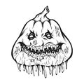 Dripping pumpkin monster head halloween horror logo illustrations silhouette Royalty Free Stock Photo