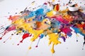 Dripping rainbow gradient color paint splashes as background header. Explosion of colored oil paint on black background with super Royalty Free Stock Photo