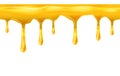 Dripping seamless honey, yellow, dripps, liquid drop and splash, isolated on white, vector and illustration. Royalty Free Stock Photo