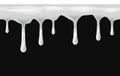 Dripping seamless white, dripps, liquid drop and splash, blood repeatable isolated on black, vector and illustration. Royalty Free Stock Photo