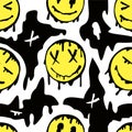 Dripping Smiling. Seamless pattern. Distorted smiling face. Psychedelic wallpaper. Positive emoji. Molten. Sad face Royalty Free Stock Photo