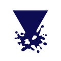 Dripping triangle dark blue icon. Liquid paint flows. Melted logo. Current paint, stains. Mockup of blank. Template ink triangular