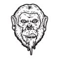 Dripping trippy monkey head logo illustrations monochrome