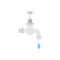 Dripping water tap flat design vector illustration. Vector dark grey icon isolated on white background. Save water earth resources Royalty Free Stock Photo