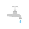 Dripping water tap flat design vector illustration. Vector dark grey icon isolated on white background. Save water earth resources Royalty Free Stock Photo