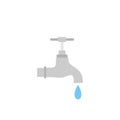 Dripping water tap flat design vector illustration. Vector dark grey icon isolated on white background. Save water earth resources Royalty Free Stock Photo