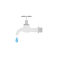Dripping water tap flat design vector illustration. Vector dark grey icon isolated on white background. Save water earth resources Royalty Free Stock Photo