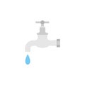 Dripping water tap flat design vector illustration. Vector dark grey icon isolated on white background. Save water earth resources Royalty Free Stock Photo