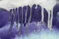 Dripping white, blue paint on purple metal surface 5